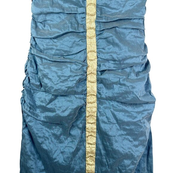 Nicole Miller Ruched Sleeveless Mini Dress Metallic Blue and Gold  Size 10 NWT - Picture 4 of 14